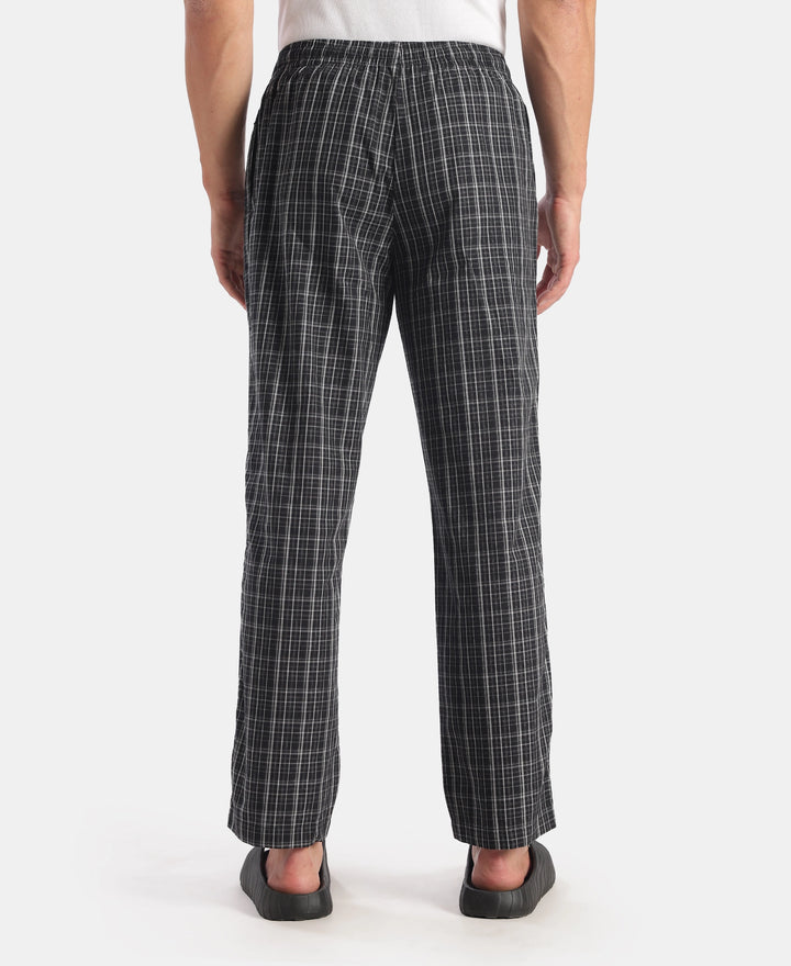 Super Combed Cotton Woven Fabric Regular Fit Checkered Pyjama with Side Pockets - New Black