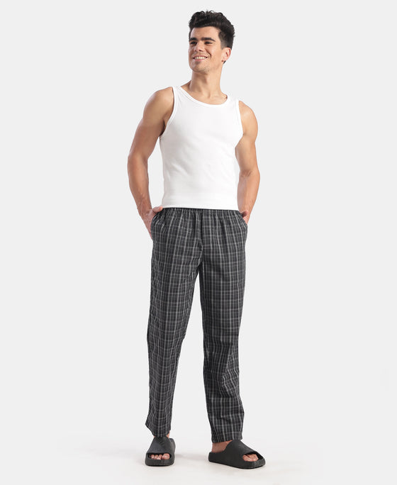 Super Combed Cotton Woven Fabric Regular Fit Checkered Pyjama with Side Pockets - New Black