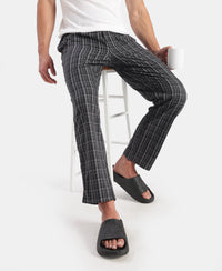 Super Combed Cotton Woven Fabric Regular Fit Checkered Pyjama with Side Pockets - New Black