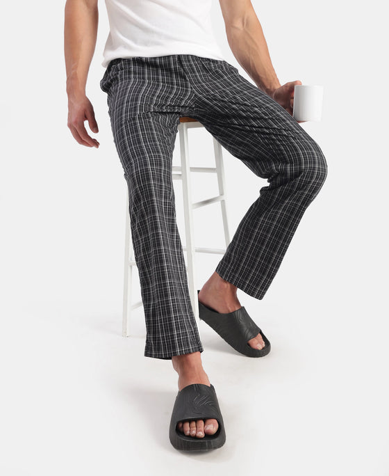 Super Combed Cotton Woven Fabric Regular Fit Checkered Pyjama with Side Pockets - New Black