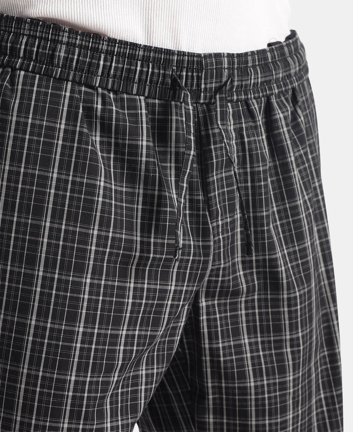 Super Combed Cotton Woven Fabric Regular Fit Checkered Pyjama with Side Pockets - New Black