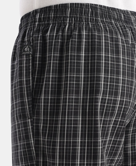 Super Combed Cotton Woven Fabric Regular Fit Checkered Pyjama with Side Pockets - New Black