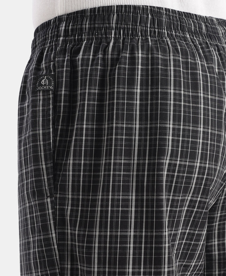 Super Combed Cotton Woven Fabric Regular Fit Checkered Pyjama with Side Pockets - New Black