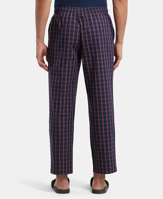 Super Combed Cotton Woven Fabric Regular Fit Checkered Pyjama with Side Pockets - Navy
