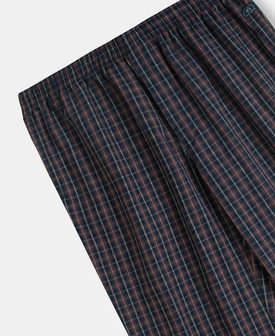 Super Combed Cotton Woven Fabric Regular Fit Checkered Pyjama with Side Pockets - Navy & Maroon