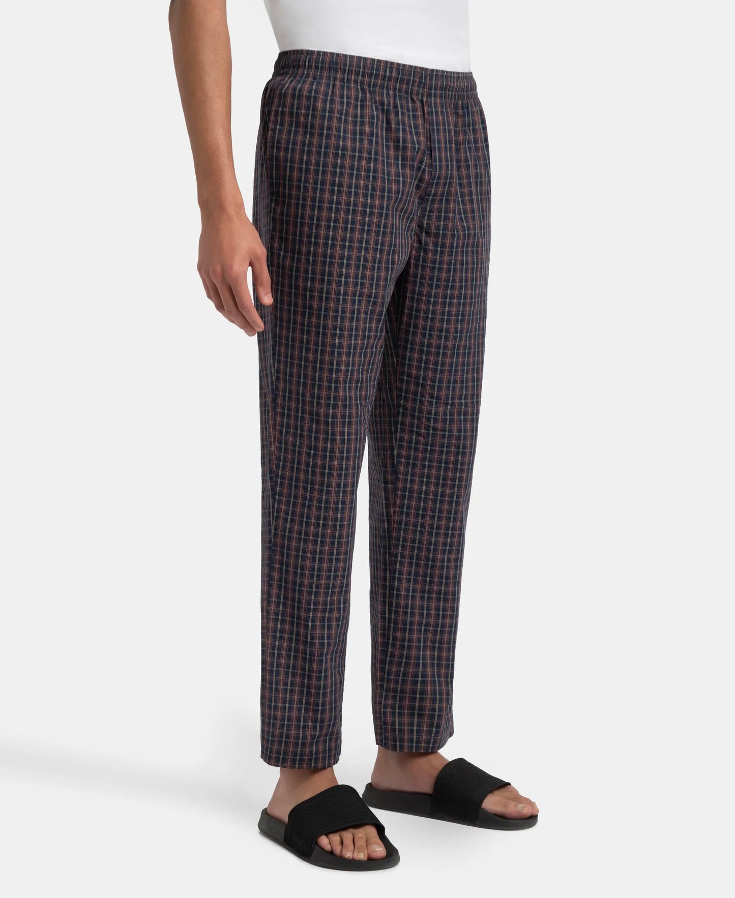 Super Combed Cotton Woven Fabric Regular Fit Checkered Pyjama with Side Pockets - Navy & Maroon