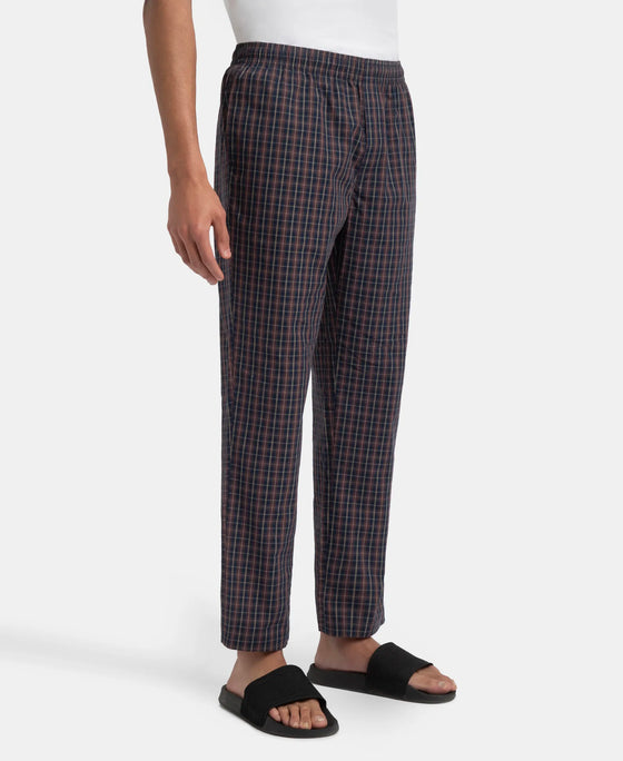 Super Combed Cotton Woven Fabric Regular Fit Checkered Pyjama with Side Pockets - Navy & Maroon