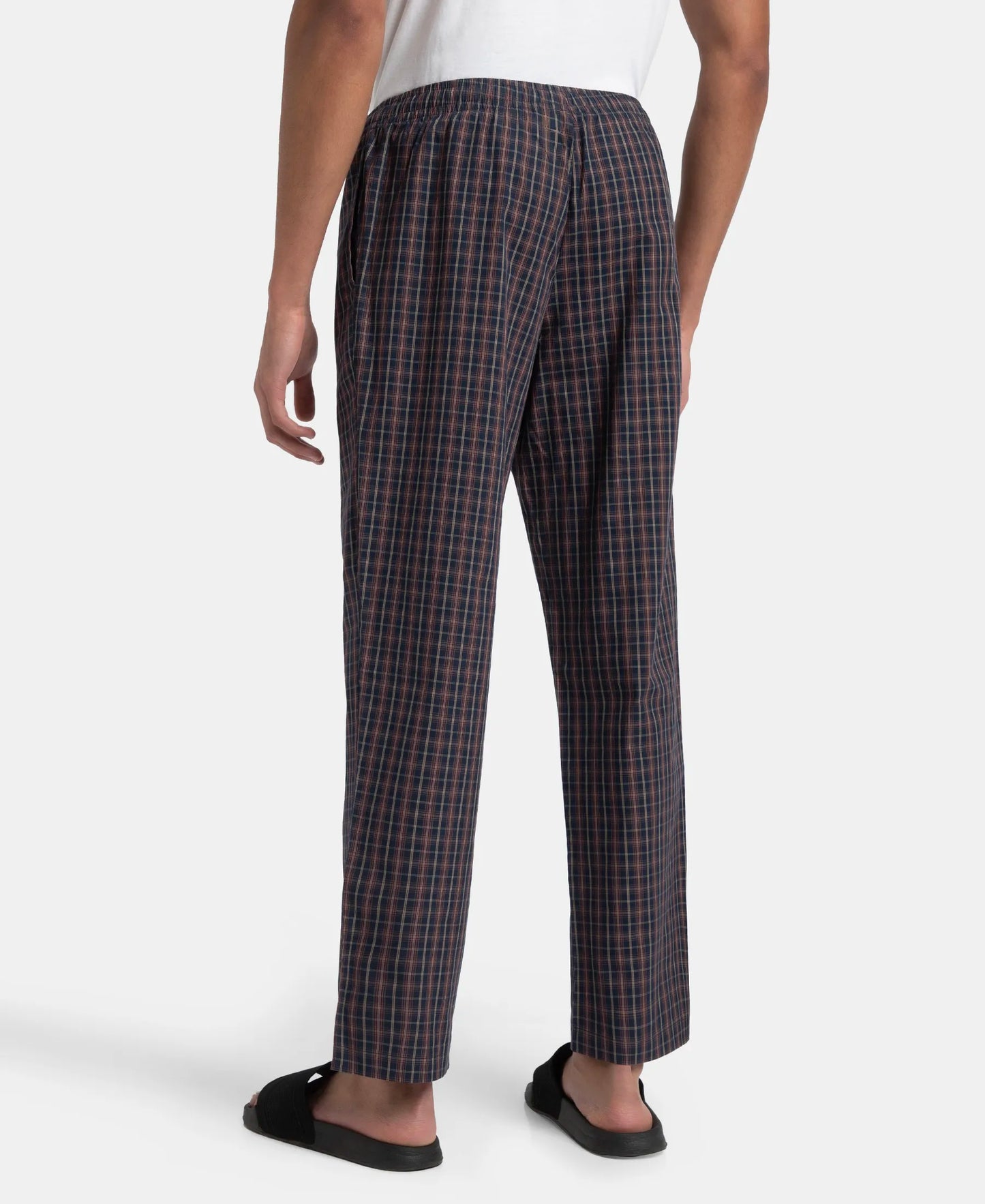 Super Combed Cotton Woven Fabric Regular Fit Checkered Pyjama with Side Pockets - Navy & Maroon