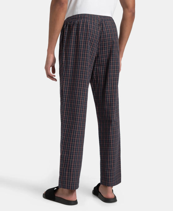 Super Combed Cotton Woven Fabric Regular Fit Checkered Pyjama with Side Pockets - Navy & Maroon