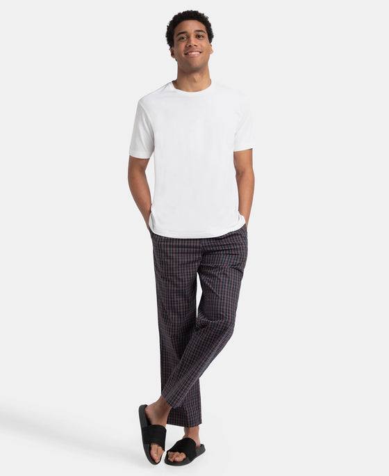 Super Combed Cotton Woven Fabric Regular Fit Checkered Pyjama with Side Pockets - Navy & Maroon