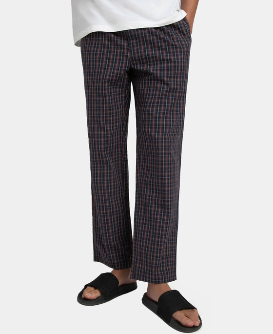 Super Combed Cotton Woven Fabric Regular Fit Checkered Pyjama with Side Pockets - Navy & Maroon