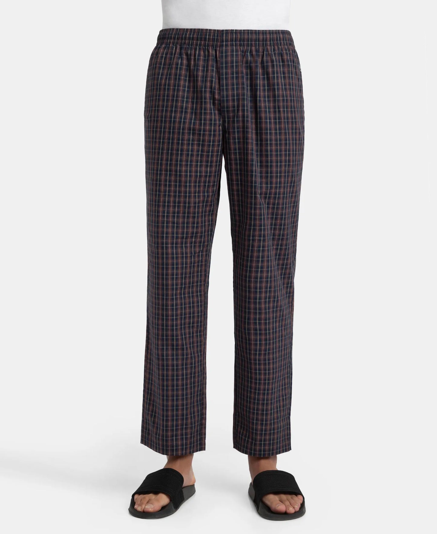 Super Combed Cotton Woven Fabric Regular Fit Checkered Pyjama with Side Pockets - Navy & Maroon