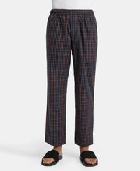 Super Combed Cotton Woven Fabric Regular Fit Checkered Pyjama with Side Pockets - Navy & Maroon