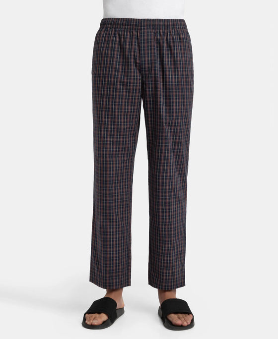 Super Combed Cotton Woven Fabric Regular Fit Checkered Pyjama with Side Pockets - Navy & Maroon