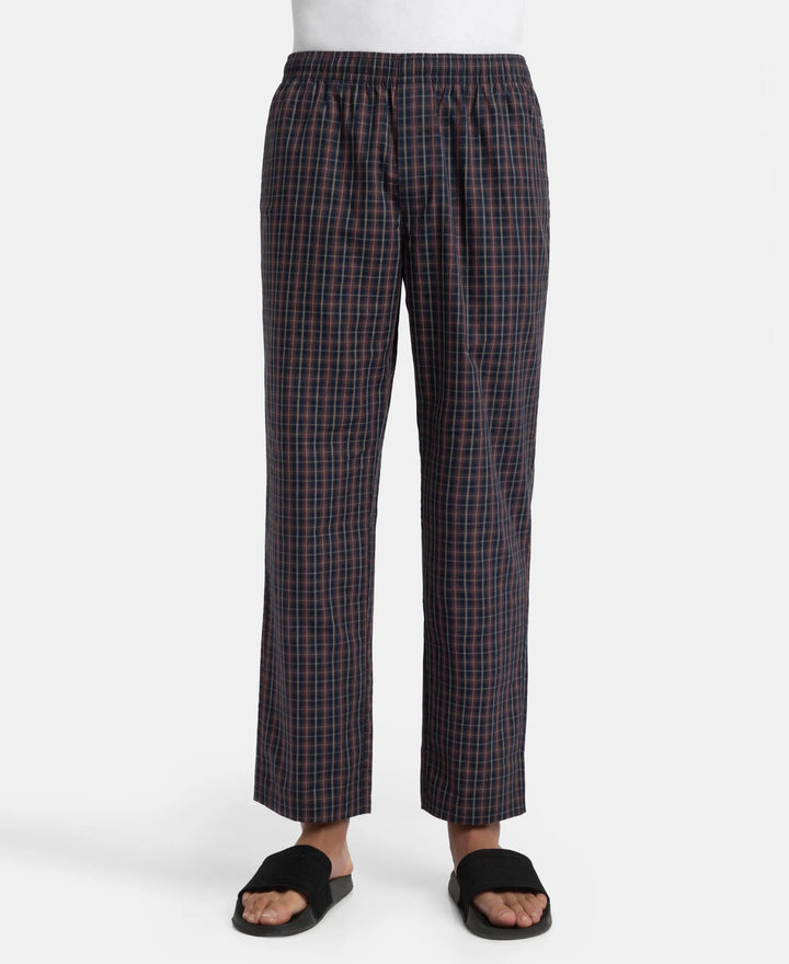 Super Combed Cotton Woven Fabric Regular Fit Checkered Pyjama with Side Pockets - Navy & Maroon