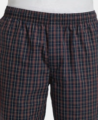 Super Combed Cotton Woven Fabric Regular Fit Checkered Pyjama with Side Pockets - Navy & Maroon