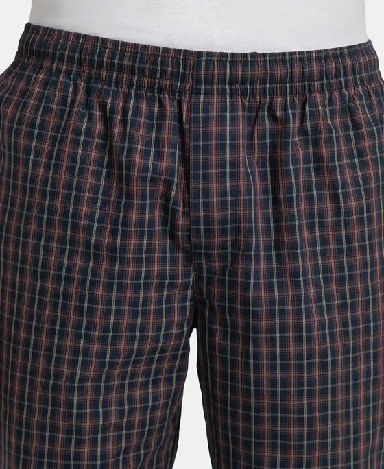Super Combed Cotton Woven Fabric Regular Fit Checkered Pyjama with Side Pockets - Navy & Maroon