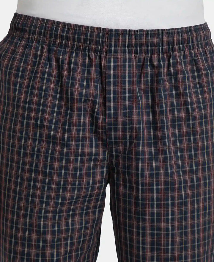 Super Combed Cotton Woven Fabric Regular Fit Checkered Pyjama with Side Pockets - Navy & Maroon
