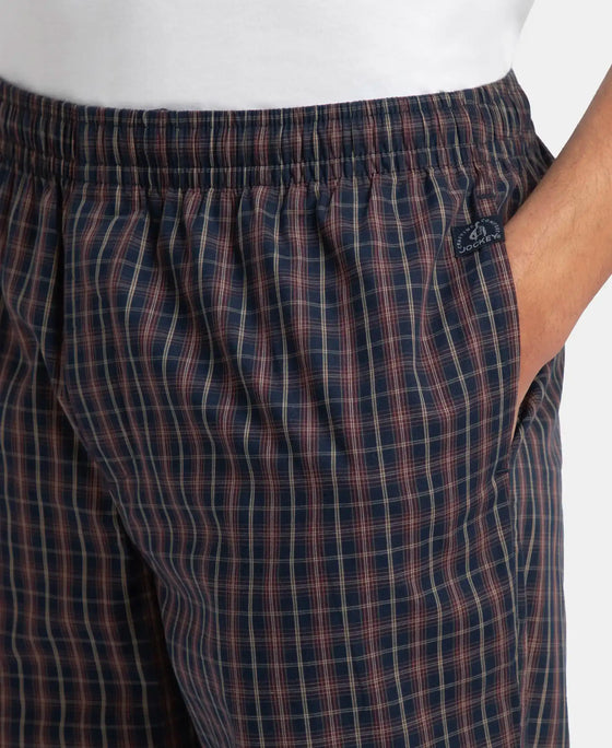Super Combed Cotton Woven Fabric Regular Fit Checkered Pyjama with Side Pockets - Navy & Maroon