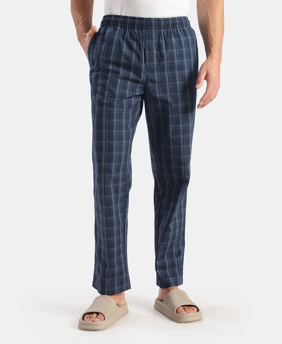 Super Combed Cotton Woven Fabric Regular Fit Checkered Pyjama with Side Pockets - New Navy