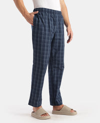 Super Combed Cotton Woven Fabric Regular Fit Checkered Pyjama with Side Pockets - New Navy