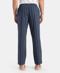Super Combed Cotton Woven Fabric Regular Fit Checkered Pyjama with Side Pockets - New Navy