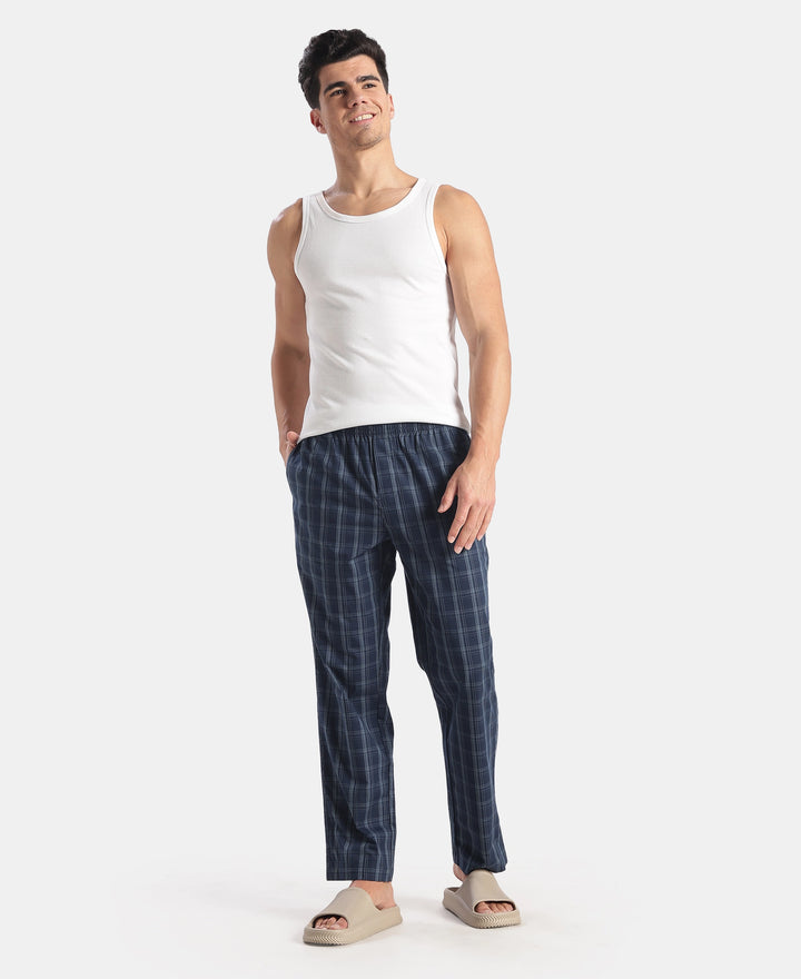 Super Combed Cotton Woven Fabric Regular Fit Checkered Pyjama with Side Pockets - New Navy