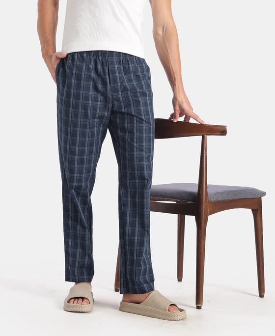 Super Combed Cotton Woven Fabric Regular Fit Checkered Pyjama with Side Pockets - New Navy