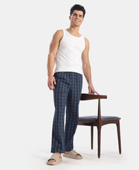 Super Combed Cotton Woven Fabric Regular Fit Checkered Pyjama with Side Pockets - New Navy
