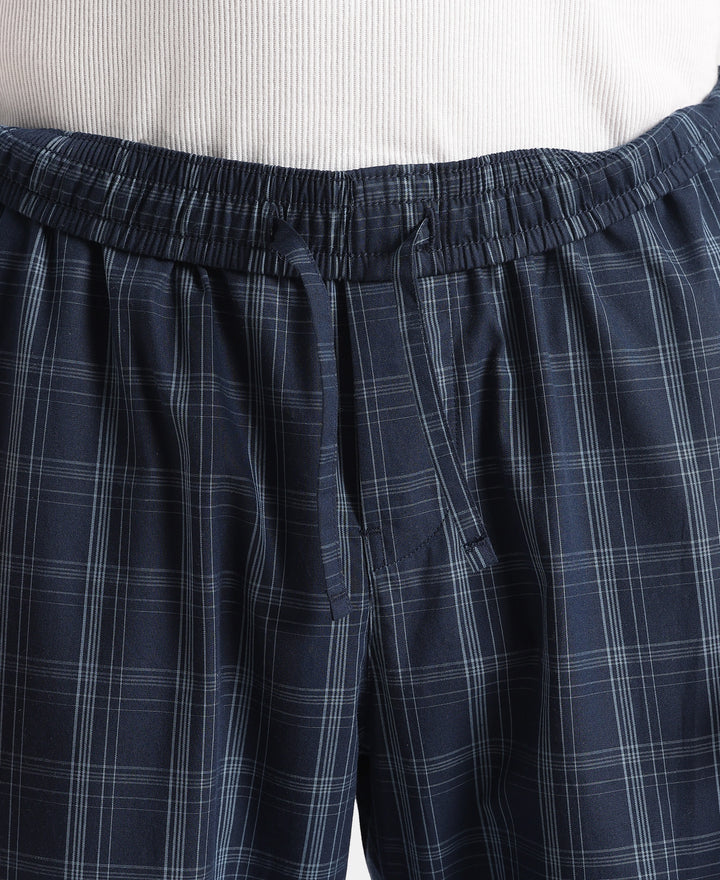 Super Combed Cotton Woven Fabric Regular Fit Checkered Pyjama with Side Pockets - New Navy