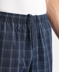 Super Combed Cotton Woven Fabric Regular Fit Checkered Pyjama with Side Pockets - New Navy