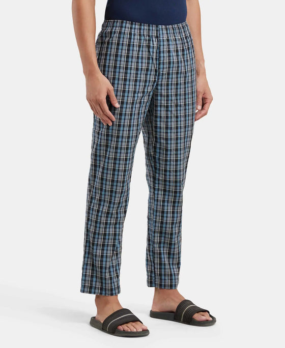 Super Combed Cotton Woven Fabric Regular Fit Checkered Pyjama with Side Pockets - Navy1-2