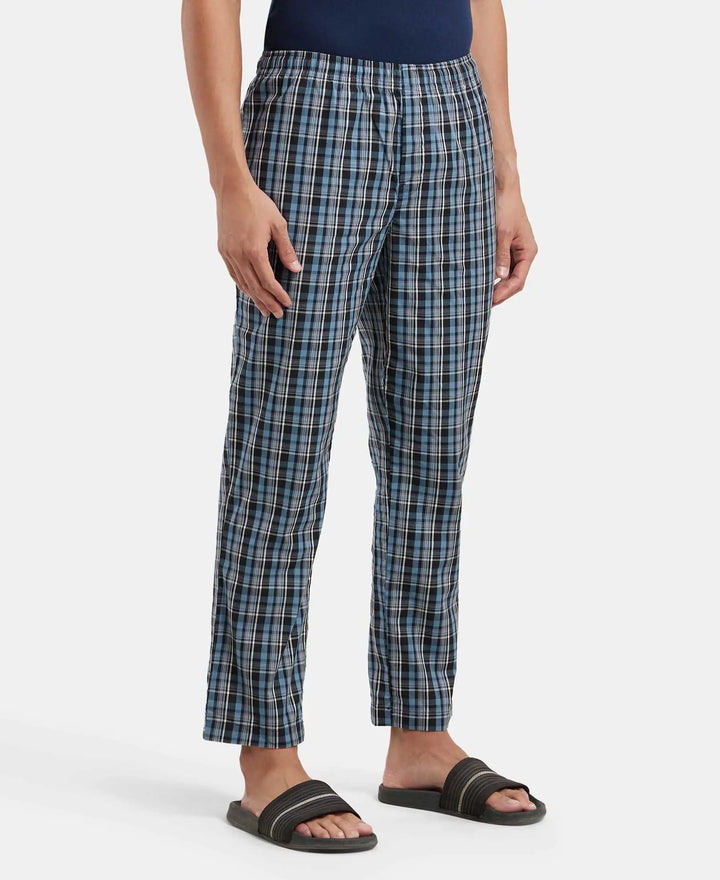 Super Combed Cotton Woven Fabric Regular Fit Checkered Pyjama with Side Pockets - Navy1-2