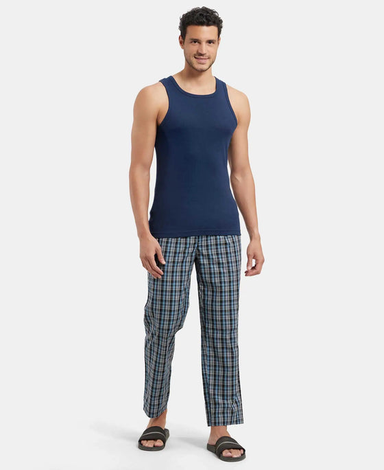 Super Combed Cotton Woven Fabric Regular Fit Checkered Pyjama with Side Pockets - Navy1-4