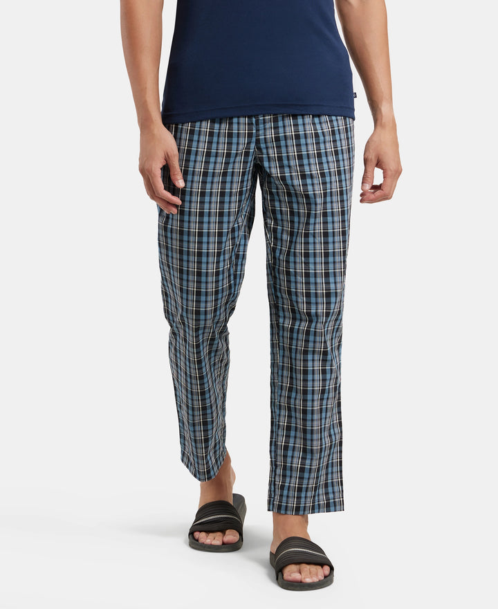 Super Combed Cotton Woven Fabric Regular Fit Checkered Pyjama with Side Pockets - Navy1
