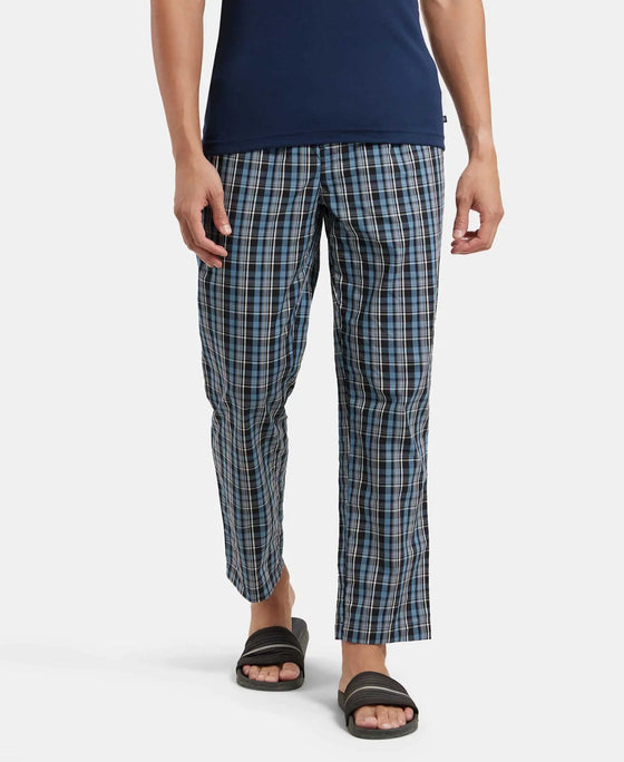 Super Combed Cotton Woven Fabric Regular Fit Checkered Pyjama with Side Pockets - Navy1-5