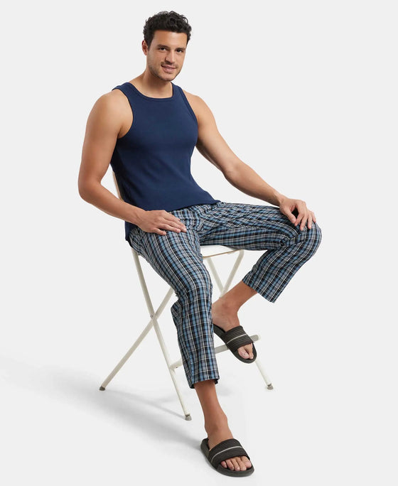 Super Combed Cotton Woven Fabric Regular Fit Checkered Pyjama with Side Pockets - Navy1-6