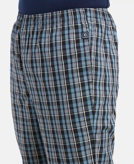 Super Combed Cotton Woven Fabric Regular Fit Checkered Pyjama with Side Pockets - Navy1-7
