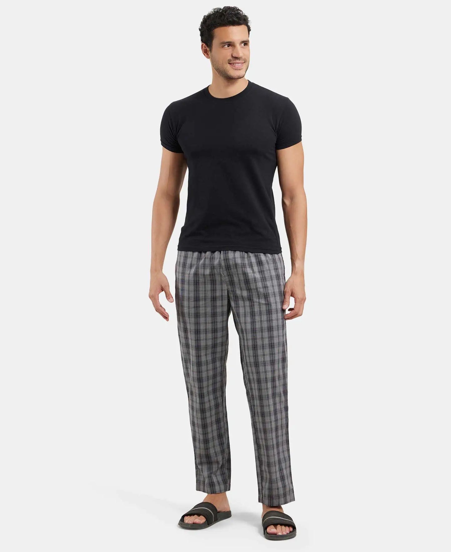Super Combed Cotton Woven Fabric Regular Fit Checkered Pyjama with Side Pockets - Quiet Shade-4