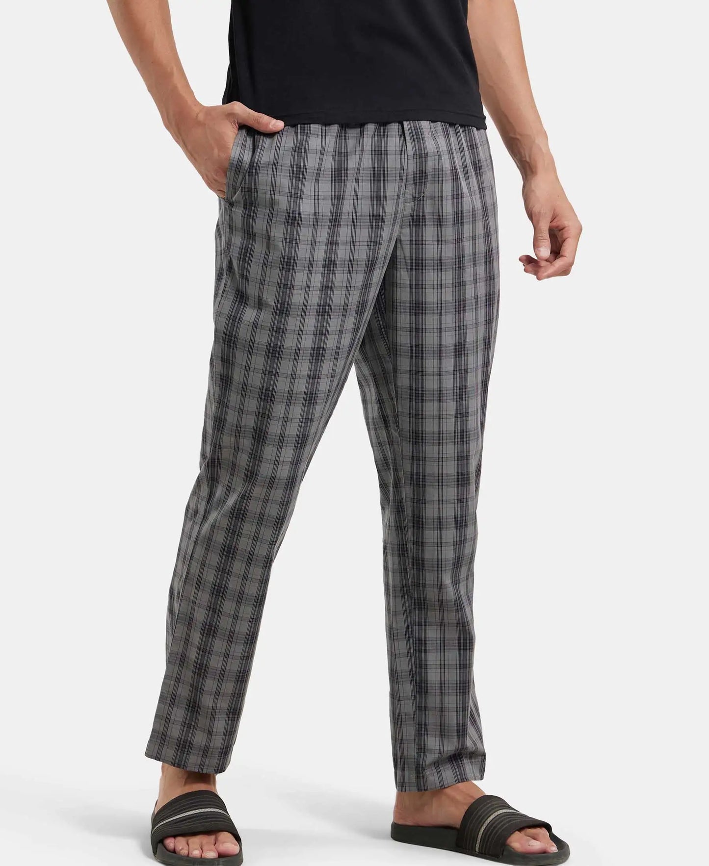 Super Combed Cotton Woven Fabric Regular Fit Checkered Pyjama with Side Pockets - Quiet Shade-5