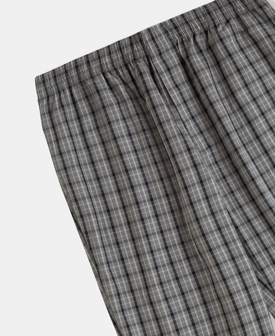 Super Combed Cotton Woven Fabric Regular Fit Checkered Pyjama with Side Pockets - Quiet Shade & Black