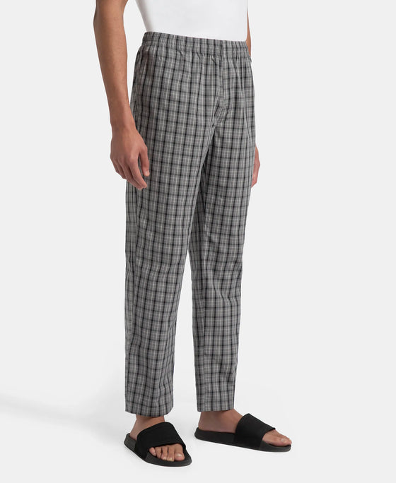 Super Combed Cotton Woven Fabric Regular Fit Checkered Pyjama with Side Pockets - Quiet Shade & Black