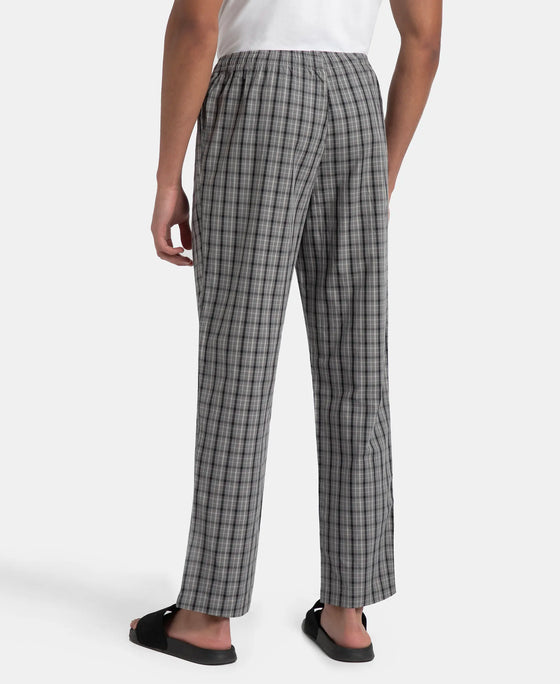 Super Combed Cotton Woven Fabric Regular Fit Checkered Pyjama with Side Pockets - Quiet Shade & Black
