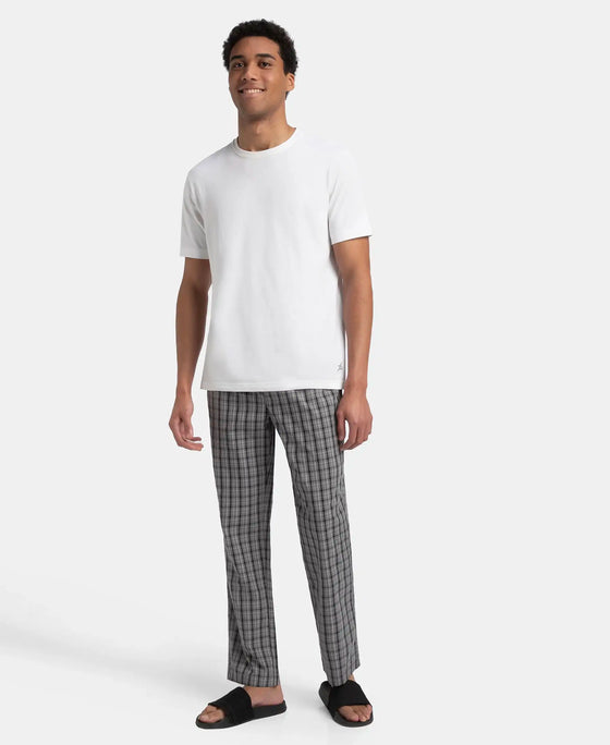 Super Combed Cotton Woven Fabric Regular Fit Checkered Pyjama with Side Pockets - Quiet Shade & Black