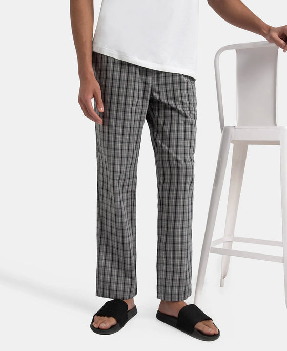 Super Combed Cotton Woven Fabric Regular Fit Checkered Pyjama with Side Pockets - Quiet Shade & Black