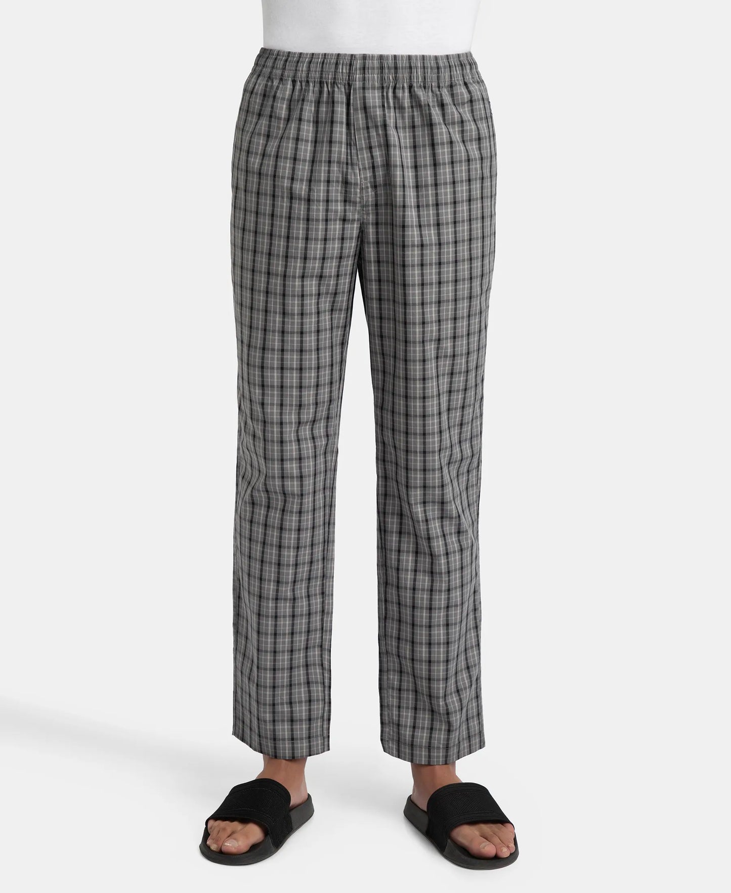 Super Combed Cotton Woven Fabric Regular Fit Checkered Pyjama with Side Pockets - Quiet Shade & Black