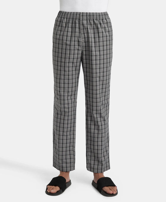 Super Combed Cotton Woven Fabric Regular Fit Checkered Pyjama with Side Pockets - Quiet Shade & Black