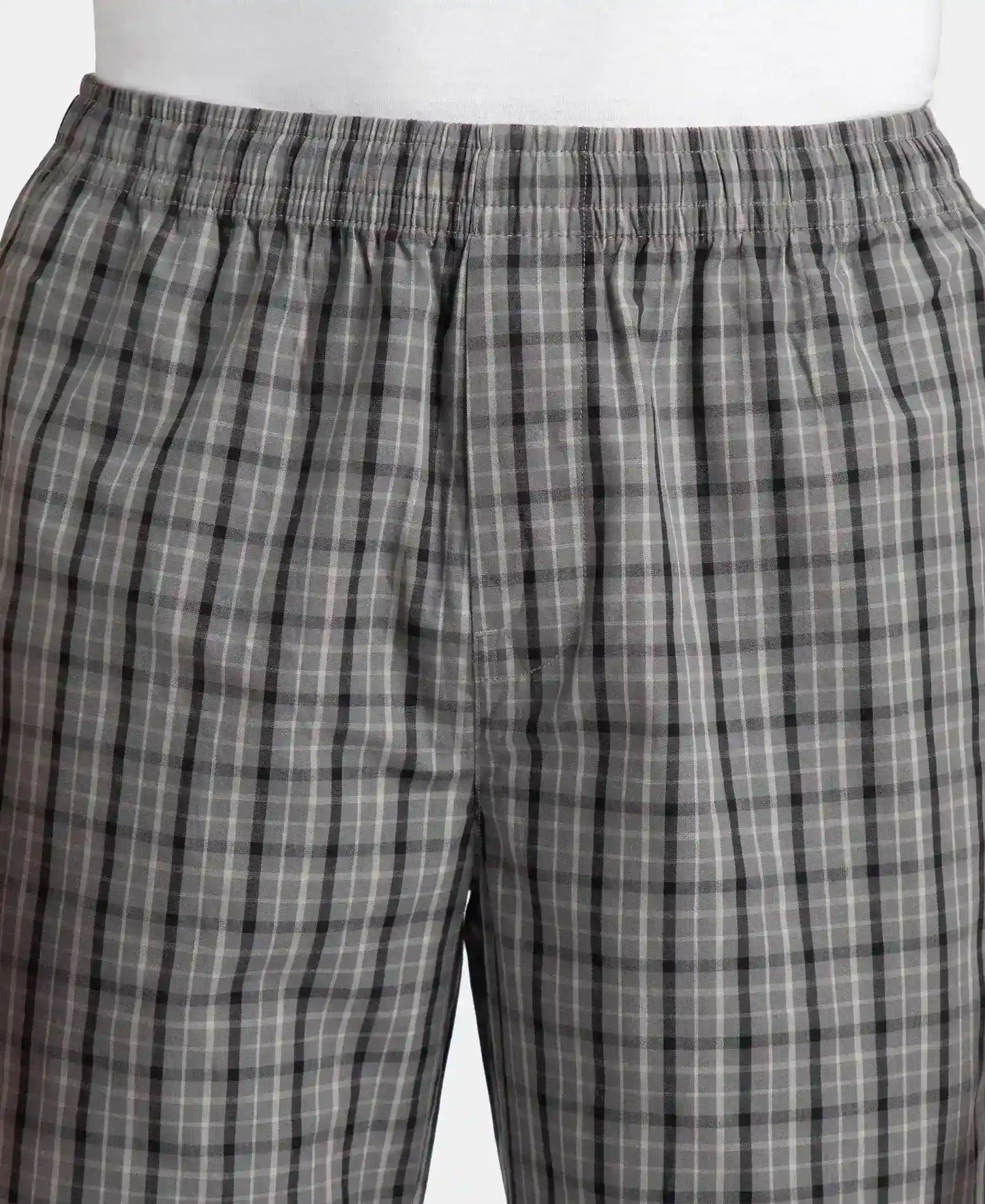 Super Combed Cotton Woven Fabric Regular Fit Checkered Pyjama with Side Pockets - Quiet Shade & Black