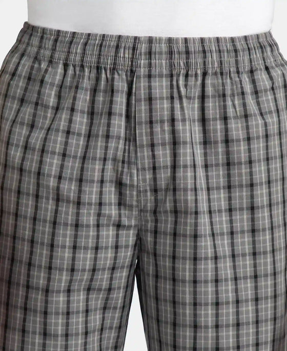 Super Combed Cotton Woven Fabric Regular Fit Checkered Pyjama with Side Pockets - Quiet Shade & Black
