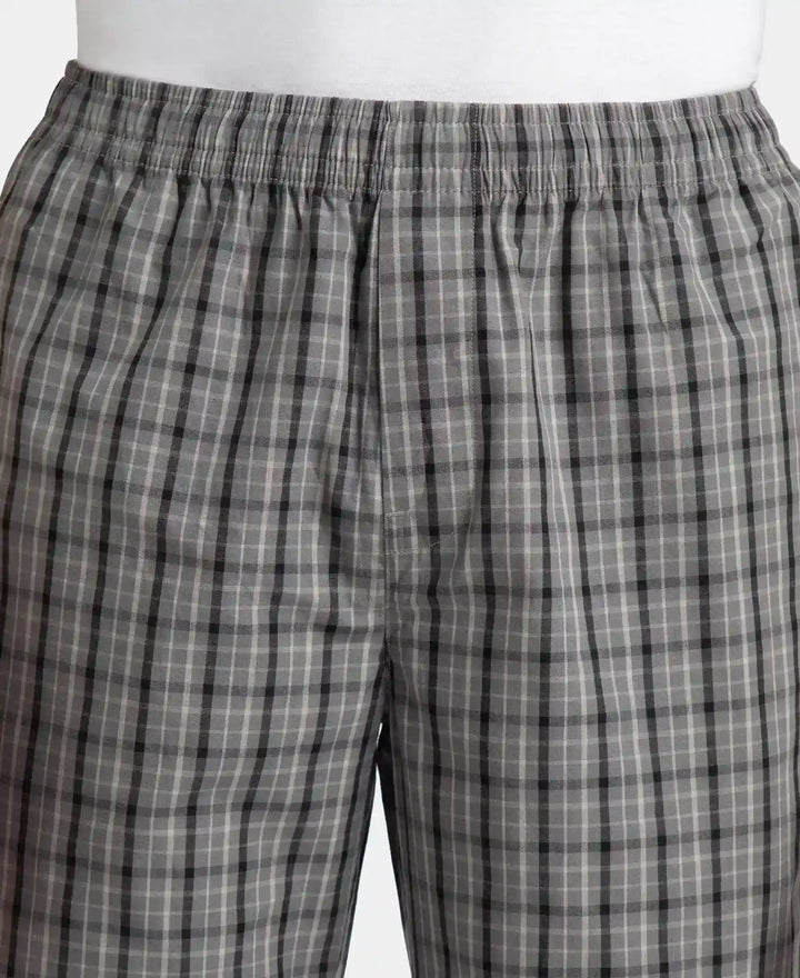 Super Combed Cotton Woven Fabric Regular Fit Checkered Pyjama with Side Pockets - Quiet Shade & Black